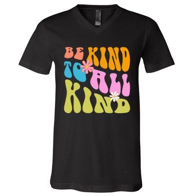 Be Kind To All Kind Colorful Retro Quote V-Neck T-Shirt