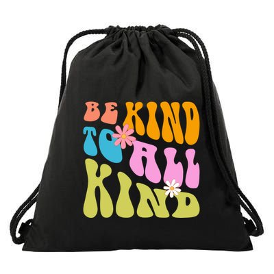Be Kind To All Kind Colorful Retro Quote Drawstring Bag