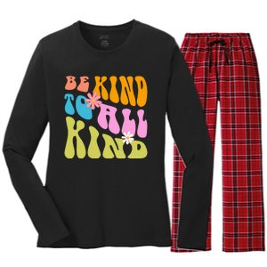 Be Kind To All Kind Colorful Retro Quote Women's Long Sleeve Flannel Pajama Set 