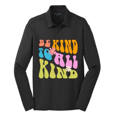 Be Kind To All Kind Colorful Retro Quote Silk Touch Performance Long Sleeve Polo