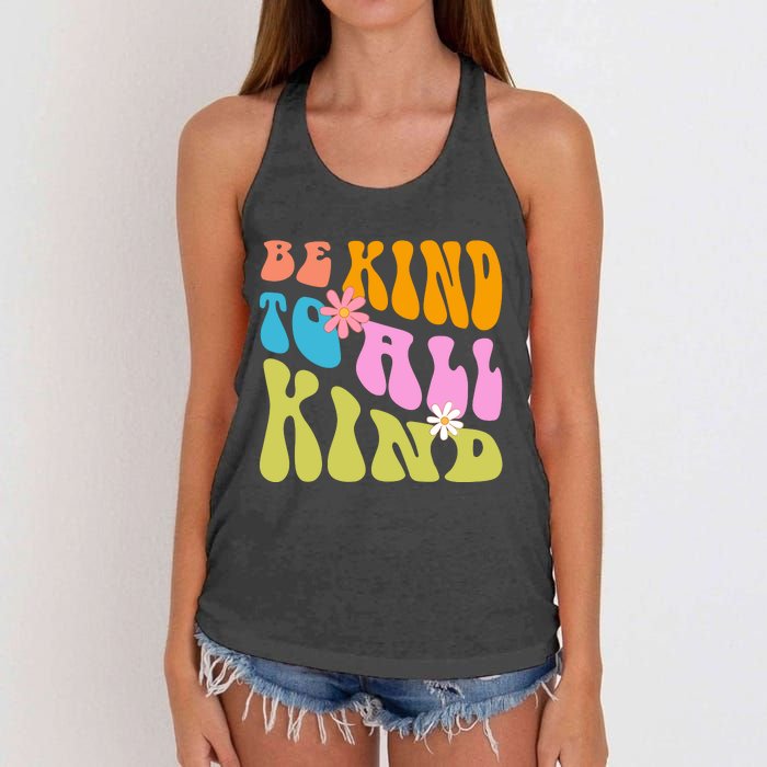 Be Kind To All Kind Colorful Retro Quote Women's Knotted Racerback Tank