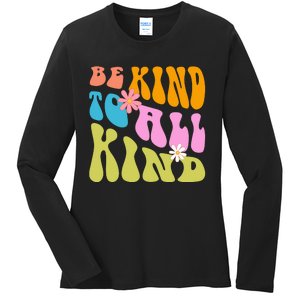 Be Kind To All Kind Colorful Retro Quote Ladies Long Sleeve Shirt