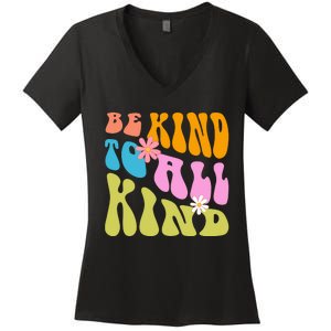 Be Kind To All Kind Colorful Retro Quote Women's V-Neck T-Shirt