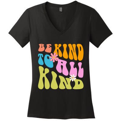 Be Kind To All Kind Colorful Retro Quote Women's V-Neck T-Shirt