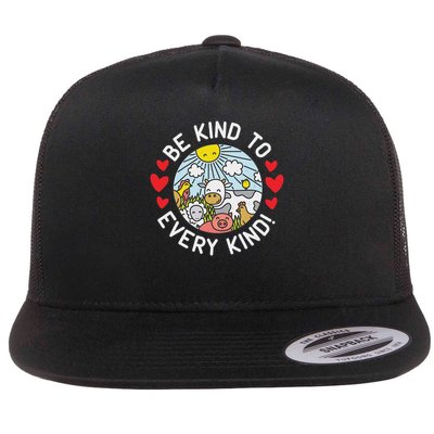 Be Kind To Every Kind Vegan Animal Lover Farm Animal Flat Bill Trucker Hat