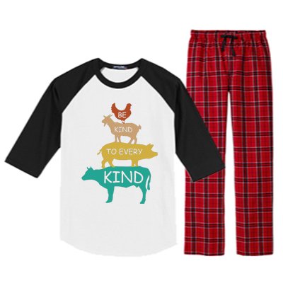 Be Kind To Every Kind Retro Vintage Funny Vegetarian Vegan Raglan Sleeve Pajama Set