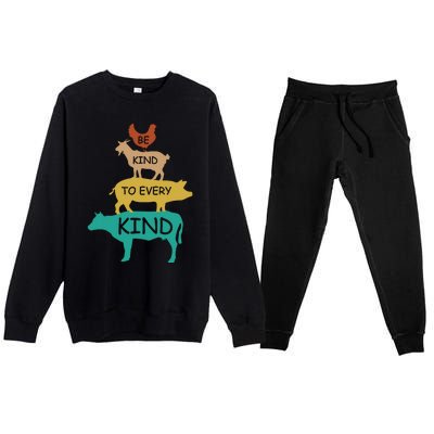 Be Kind To Every Kind Retro Vintage Funny Vegetarian Vegan Premium Crewneck Sweatsuit Set