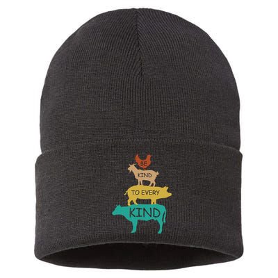 Be Kind To Every Kind Retro Vintage Funny Vegetarian Vegan Sustainable Knit Beanie