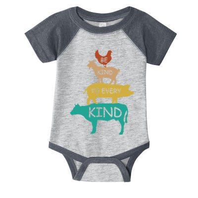 Be Kind To Every Kind Retro Vintage Funny Vegetarian Vegan Infant Baby Jersey Bodysuit