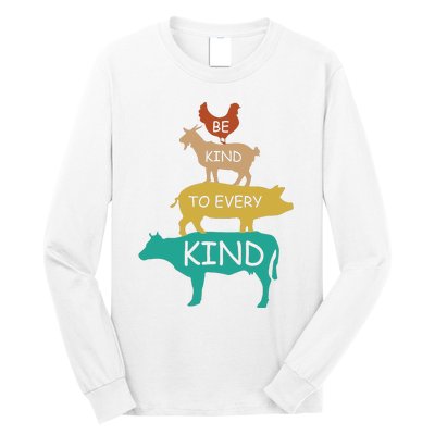 Be Kind To Every Kind Retro Vintage Funny Vegetarian Vegan Long Sleeve Shirt