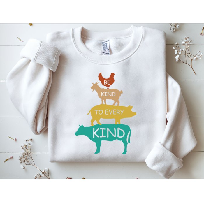 Be Kind To Every Kind Retro Vintage Funny Vegetarian Vegan Sweatshirt