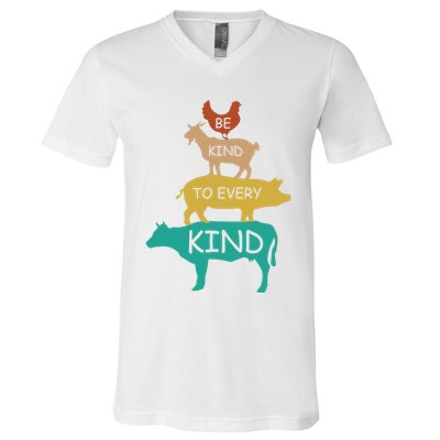 Be Kind To Every Kind Retro Vintage Funny Vegetarian Vegan V-Neck T-Shirt
