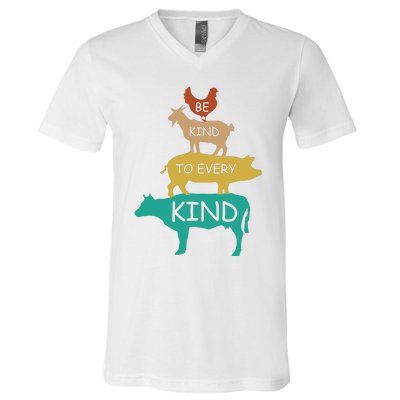 Be Kind To Every Kind Retro Vintage Funny Vegetarian Vegan V-Neck T-Shirt