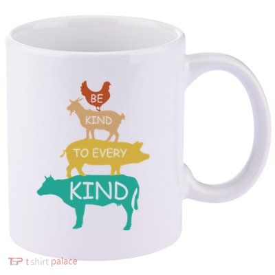 Be Kind To Every Kind Retro Vintage Funny Vegetarian Vegan 11oz C Handle Ceramic Mug