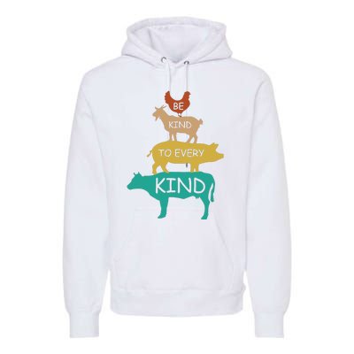 Be Kind To Every Kind Retro Vintage Funny Vegetarian Vegan Premium Hoodie