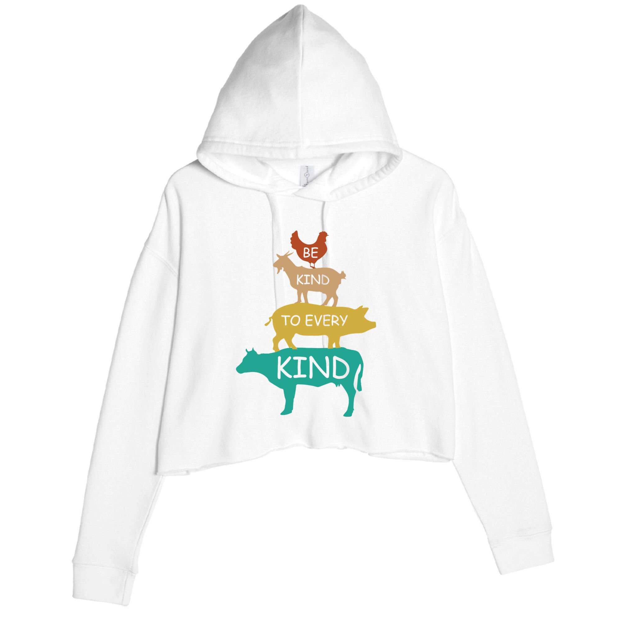 Be Kind To Every Kind Retro Vintage Funny Vegetarian Vegan Crop Fleece Hoodie