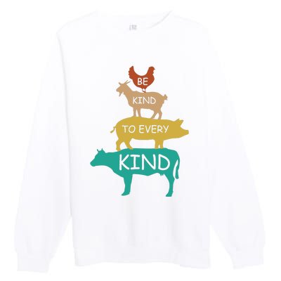 Be Kind To Every Kind Retro Vintage Funny Vegetarian Vegan Premium Crewneck Sweatshirt