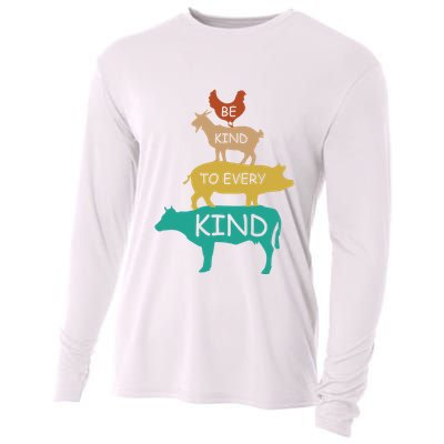 Be Kind To Every Kind Retro Vintage Funny Vegetarian Vegan Cooling Performance Long Sleeve Crew