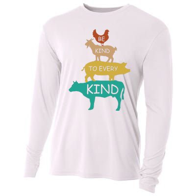 Be Kind To Every Kind Retro Vintage Funny Vegetarian Vegan Cooling Performance Long Sleeve Crew