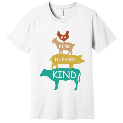 Be Kind To Every Kind Retro Vintage Funny Vegetarian Vegan Premium T-Shirt