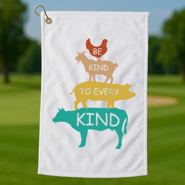 Be Kind To Every Kind Retro Vintage Funny Vegetarian Vegan Golf Towel