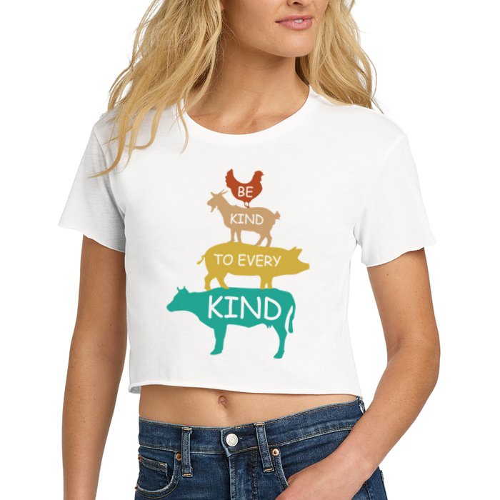 Be Kind To Every Kind Retro Vintage Funny Vegetarian Vegan Crop Top