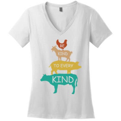 Be Kind To Every Kind Retro Vintage Funny Vegetarian Vegan Women's V-Neck T-Shirt