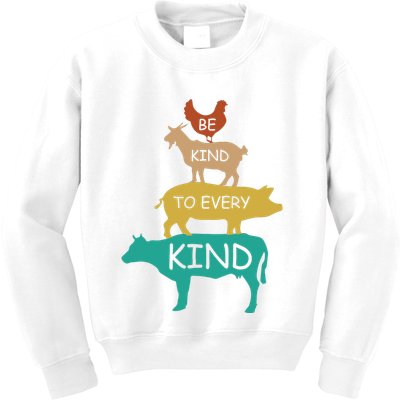 Be Kind To Every Kind Retro Vintage Funny Vegetarian Vegan Kids Sweatshirt