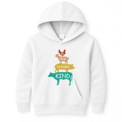 Be Kind To Every Kind Retro Vintage Funny Vegetarian Vegan Kids Hoodie