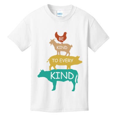Be Kind To Every Kind Retro Vintage Funny Vegetarian Vegan Kids T-Shirt