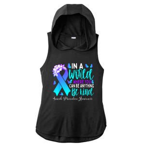 Be Kind Teal Purple Ribbon Suicide Prevention Awareness Ladies PosiCharge Tri-Blend Wicking Draft Hoodie Tank