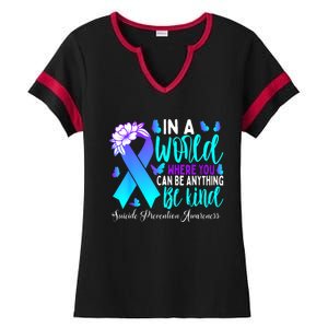 Be Kind Teal Purple Ribbon Suicide Prevention Awareness Ladies Halftime Notch Neck Tee