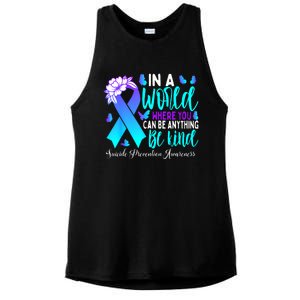 Be Kind Teal Purple Ribbon Suicide Prevention Awareness Ladies PosiCharge Tri-Blend Wicking Tank