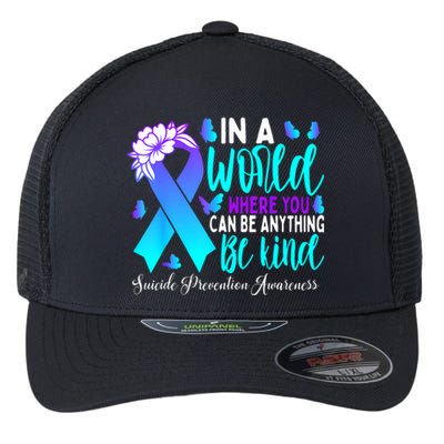 Be Kind Teal Purple Ribbon Suicide Prevention Awareness Flexfit Unipanel Trucker Cap