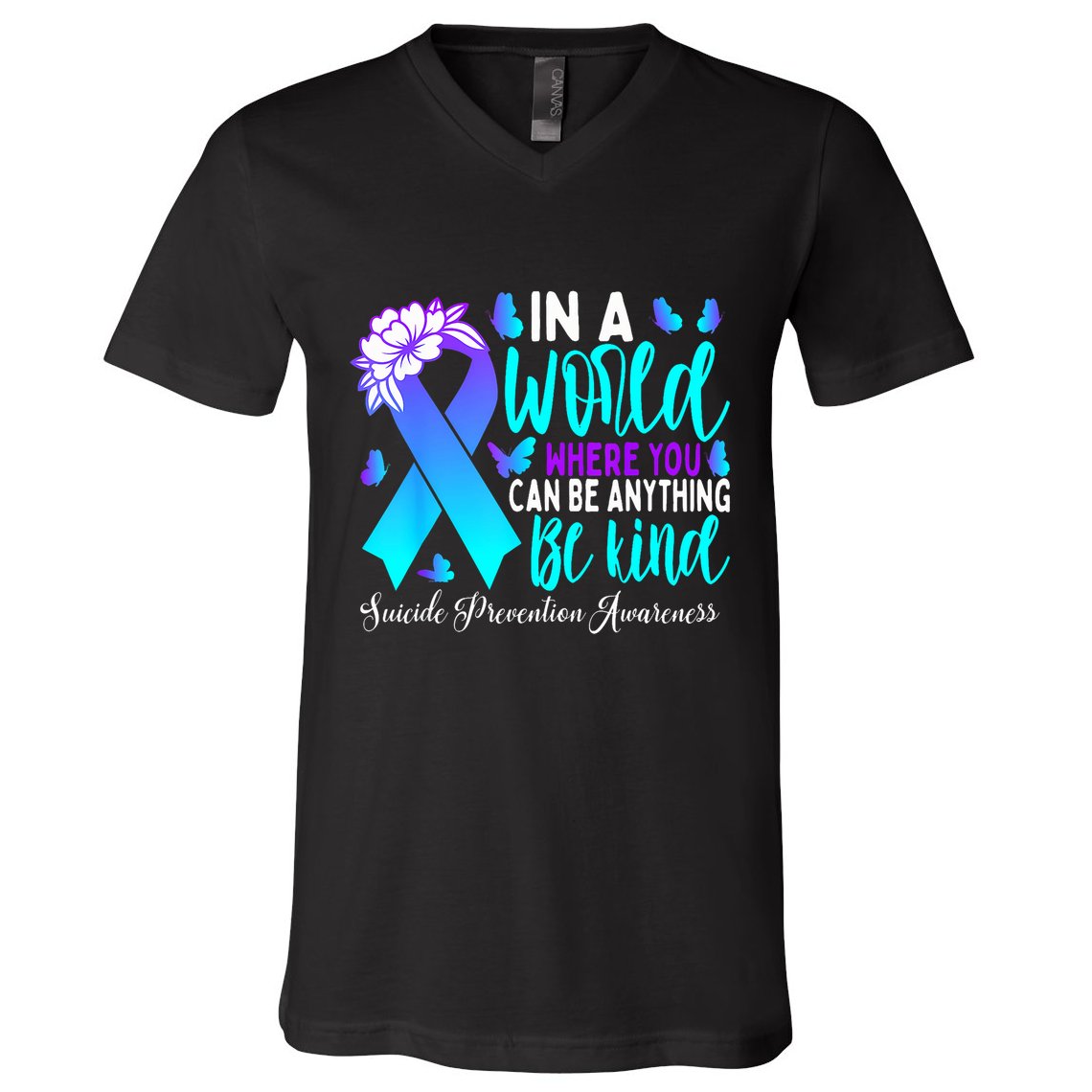 Be Kind Teal Purple Ribbon Suicide Prevention Awareness V-Neck T-Shirt