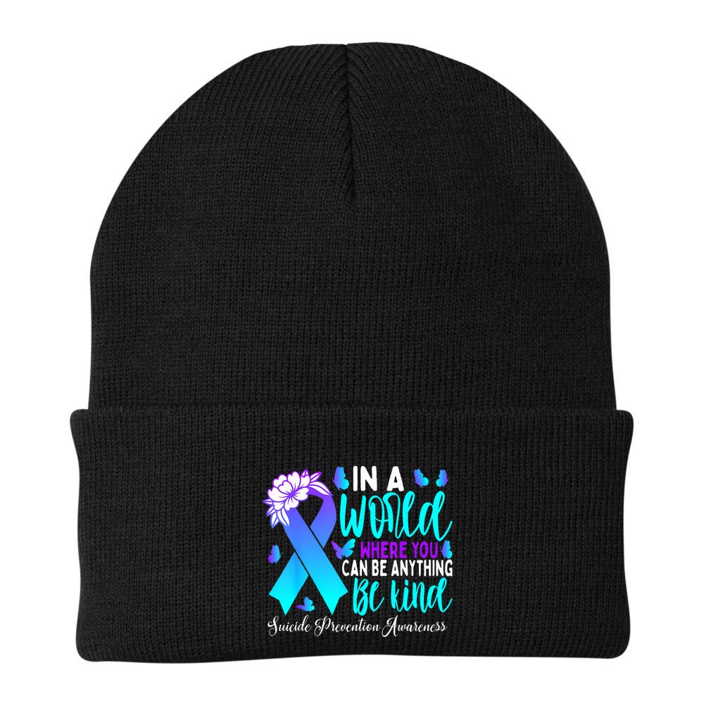 Be Kind Teal Purple Ribbon Suicide Prevention Awareness Beanie