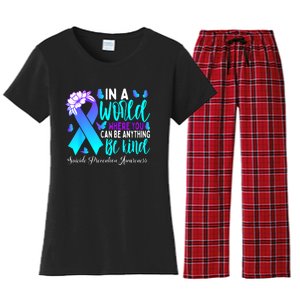 Be Kind Teal Purple Ribbon Suicide Prevention Awareness Women's Flannel Pajama Set