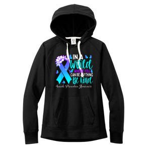 Be Kind Teal Purple Ribbon Suicide Prevention Awareness Women's Fleece Hoodie