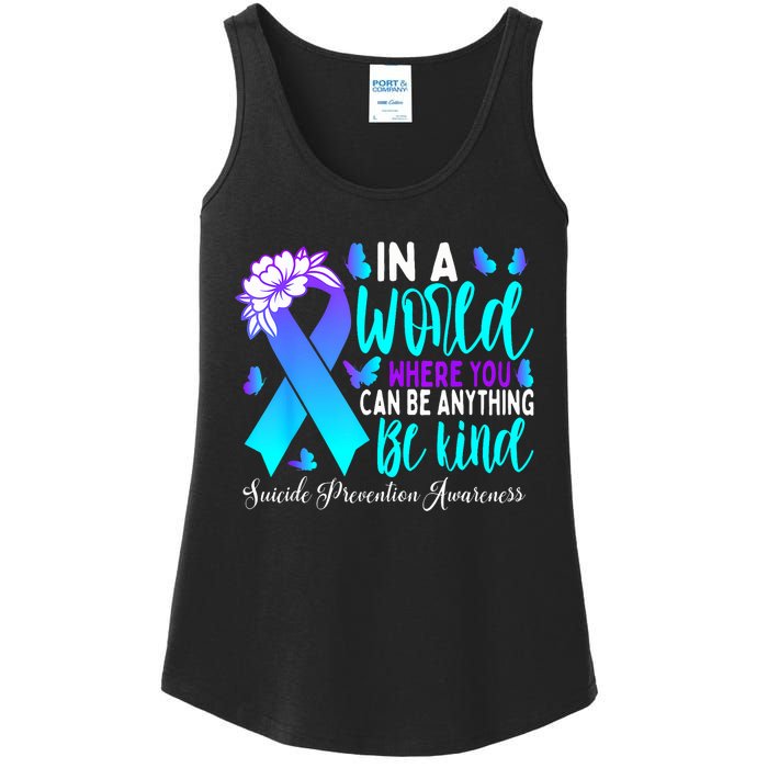 Be Kind Teal Purple Ribbon Suicide Prevention Awareness Ladies Essential Tank