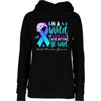 Be Kind Teal Purple Ribbon Suicide Prevention Awareness Womens Funnel Neck Pullover Hood