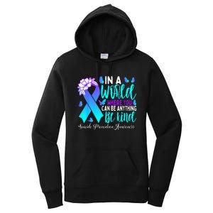 Be Kind Teal Purple Ribbon Suicide Prevention Awareness Women's Pullover Hoodie