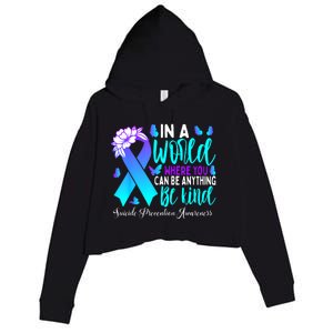 Be Kind Teal Purple Ribbon Suicide Prevention Awareness Crop Fleece Hoodie