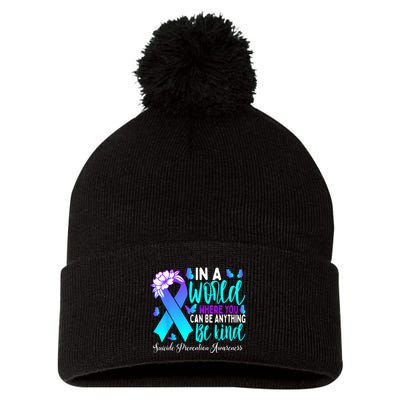 Be Kind Teal Purple Ribbon Suicide Prevention Awareness Pom Pom 12in Knit Beanie