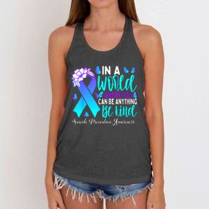 Be Kind Teal Purple Ribbon Suicide Prevention Awareness Women's Knotted Racerback Tank