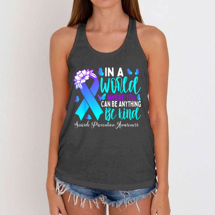 Be Kind Teal Purple Ribbon Suicide Prevention Awareness Women's Knotted Racerback Tank