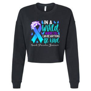 Be Kind Teal Purple Ribbon Suicide Prevention Awareness Cropped Pullover Crew