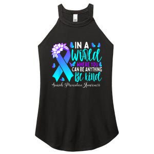 Be Kind Teal Purple Ribbon Suicide Prevention Awareness Women's Perfect Tri Rocker Tank