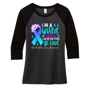 Be Kind Teal Purple Ribbon Suicide Prevention Awareness Women's Tri-Blend 3/4-Sleeve Raglan Shirt