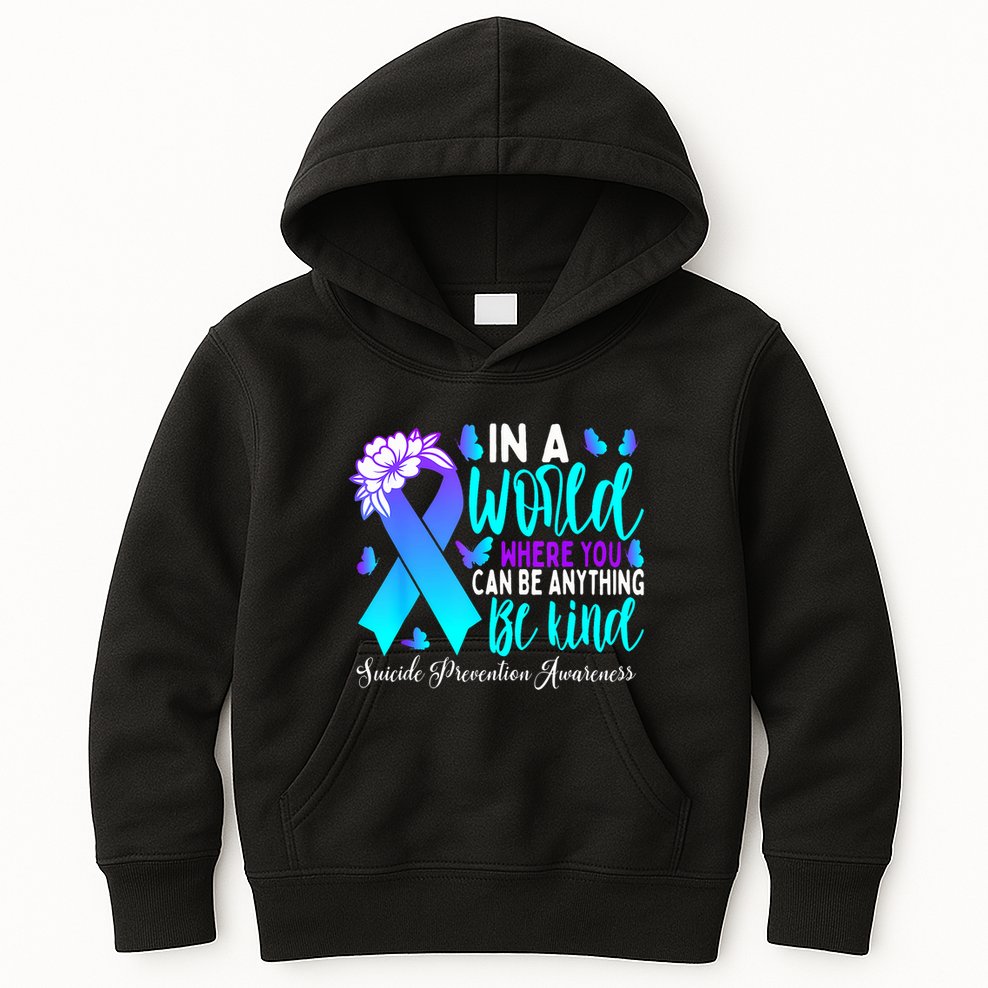 Be Kind Teal Purple Ribbon Suicide Prevention Awareness Kids Hoodie