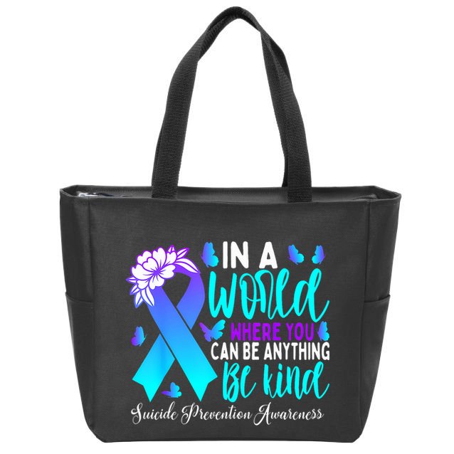 Be Kind Teal Purple Ribbon Suicide Prevention Awareness Zip Tote Bag